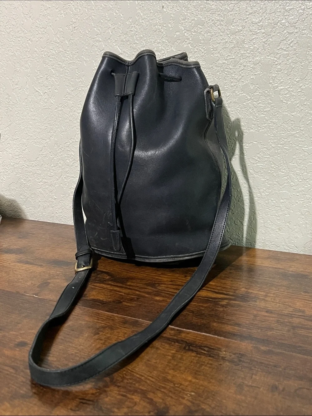 Very RARE Coach Black Leather Drawstring Hobo Bag